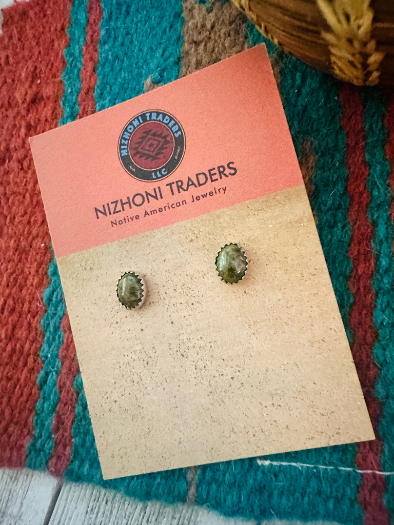 Navajo Green Turquoise and Sterling Silver Stud Earrings NT jewelry Nizhoni Traders LLC   