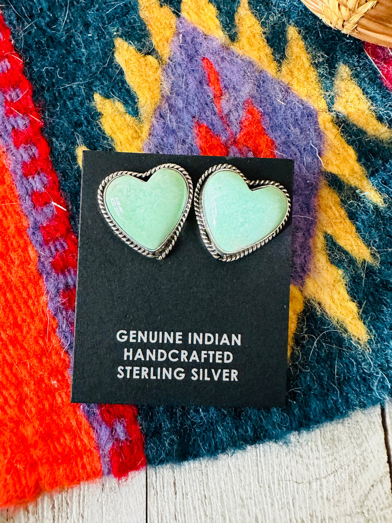 Turquoise Heart Stud Earrings NT jewelry Nizhoni Traders LLC   