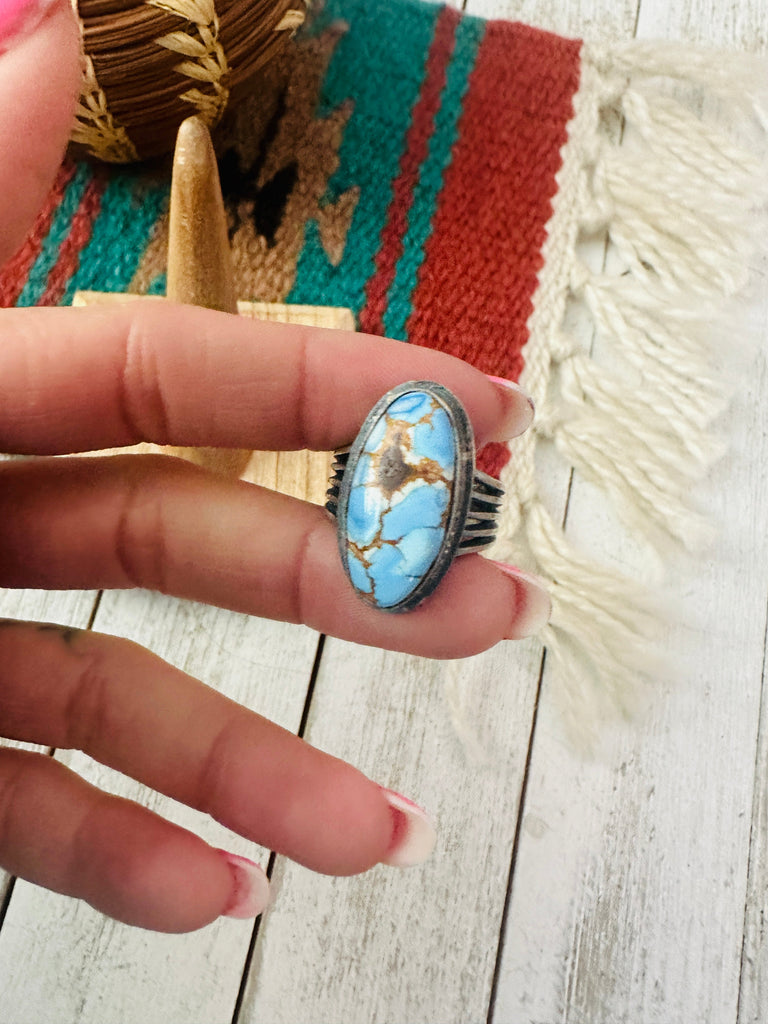 Size 8.75 Navajo Golden Hills Turquoise & Sterling Silver Ring NT jewelry Nizhoni Traders LLC   