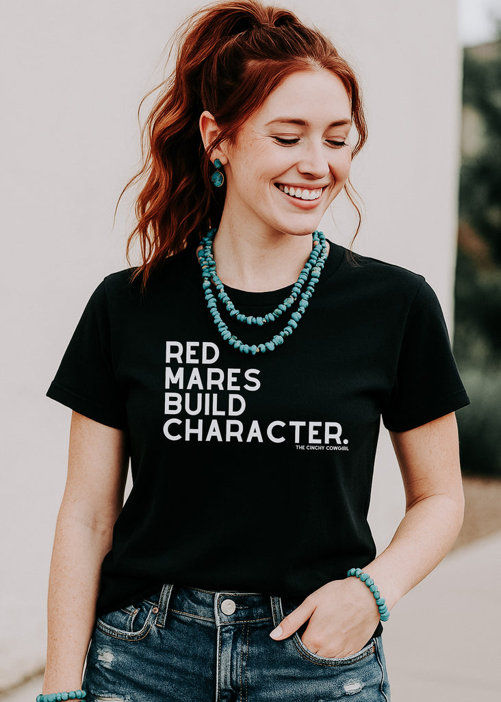 Red Mares Build Character Short Sleeve Graphic Tee [16 Colors] Short Sleeve Graphic Tee The Cinchy Cowgirl Black Small