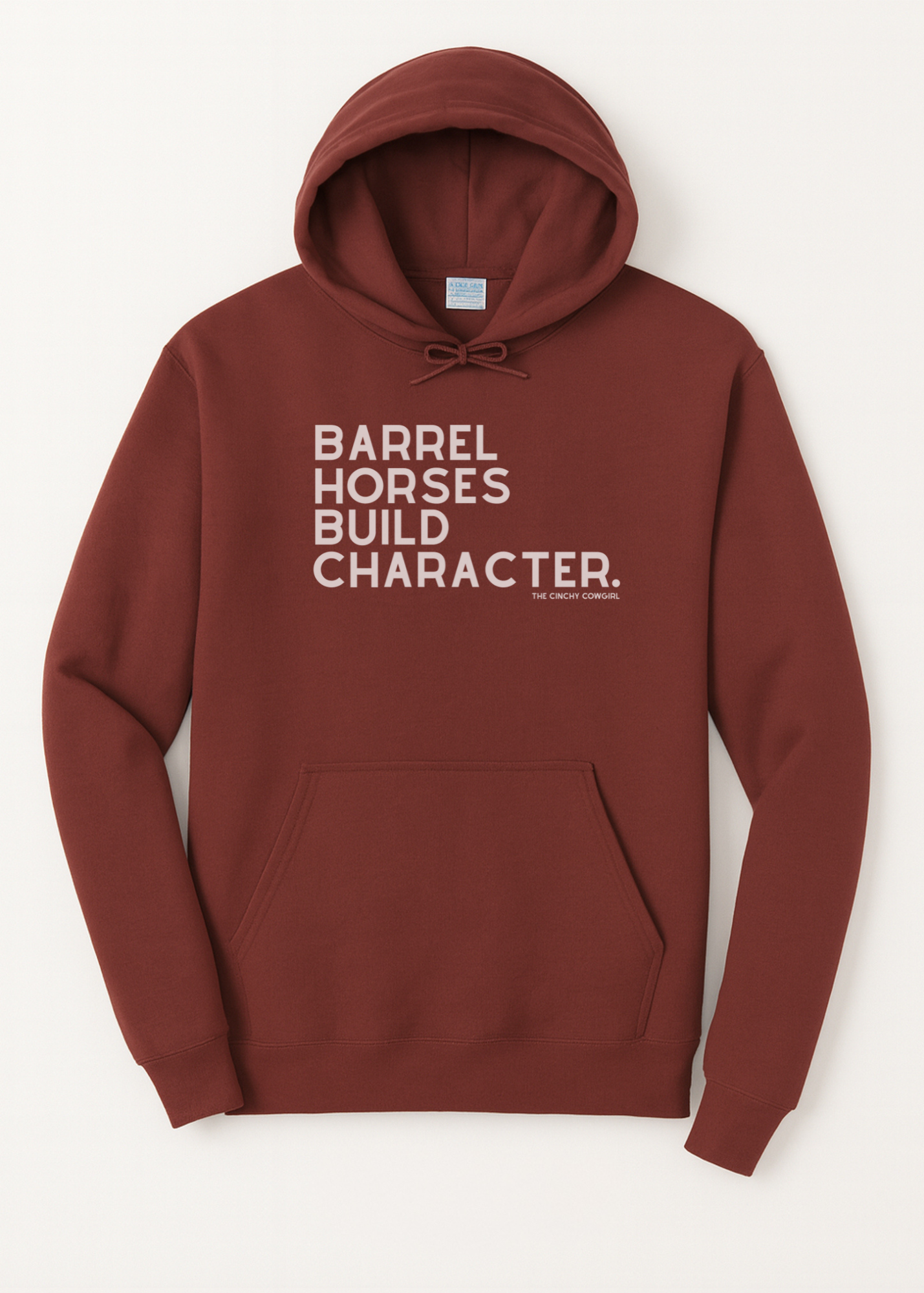 Barrel Horses Build Character Hoodie Graphic Hoodie The Cinchy Cowgirl Small Maroon