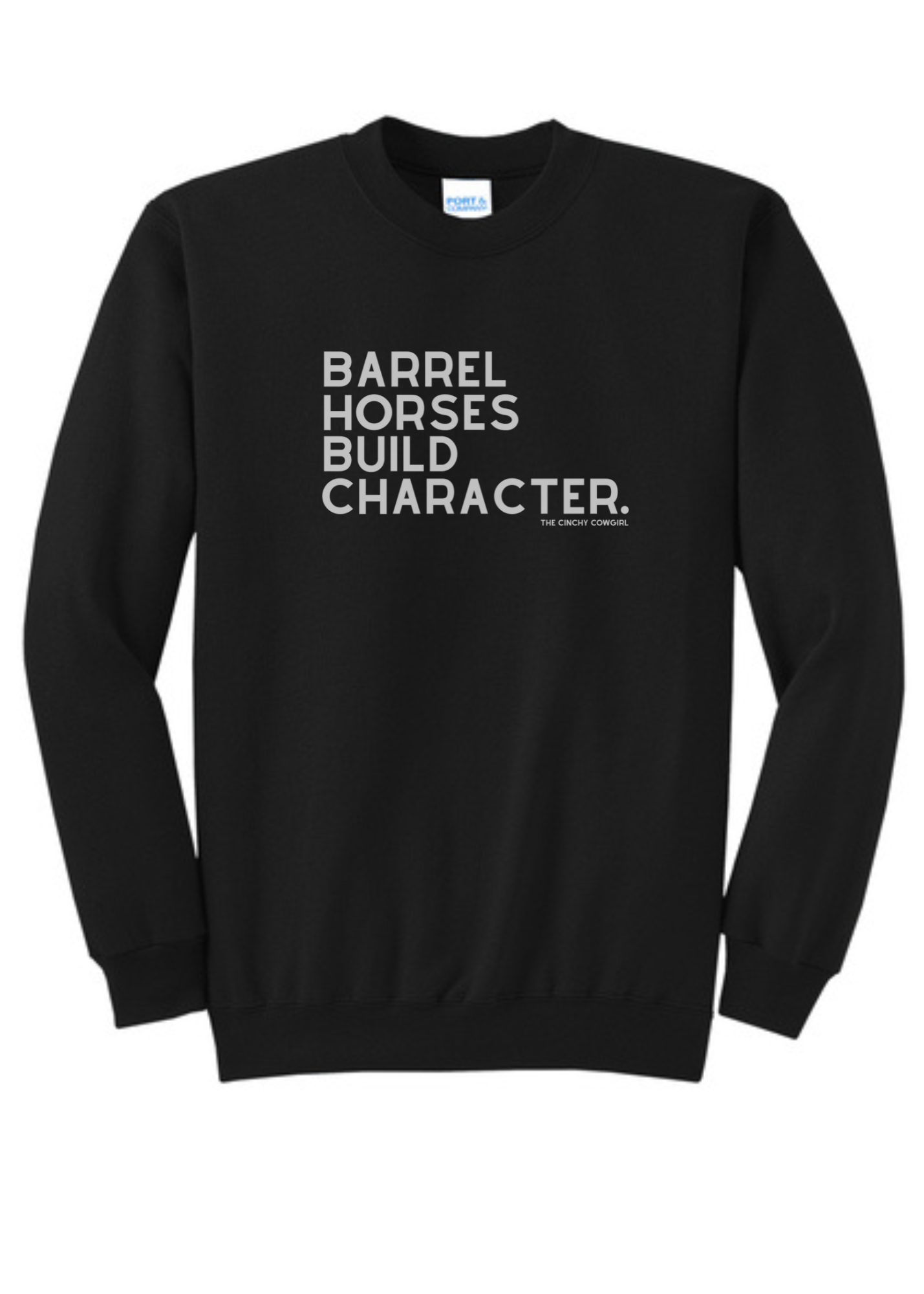 Barrel Horses Build Character Pullover tcc pullover The Cinchy Cowgirl Small Black