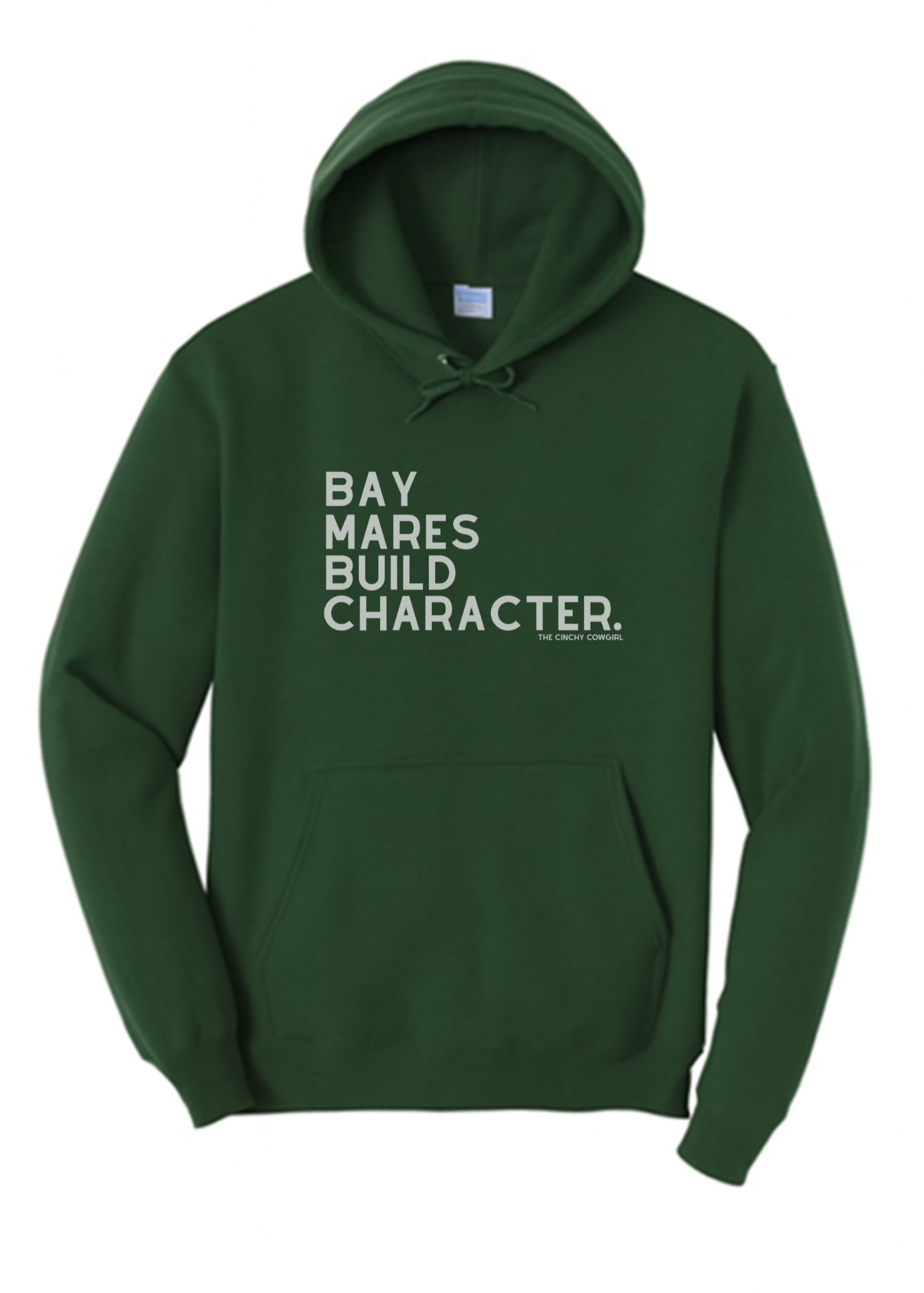 Bay Mares Build Character Hoodie Graphic Hoodie The Cinchy Cowgirl Small Dark Green