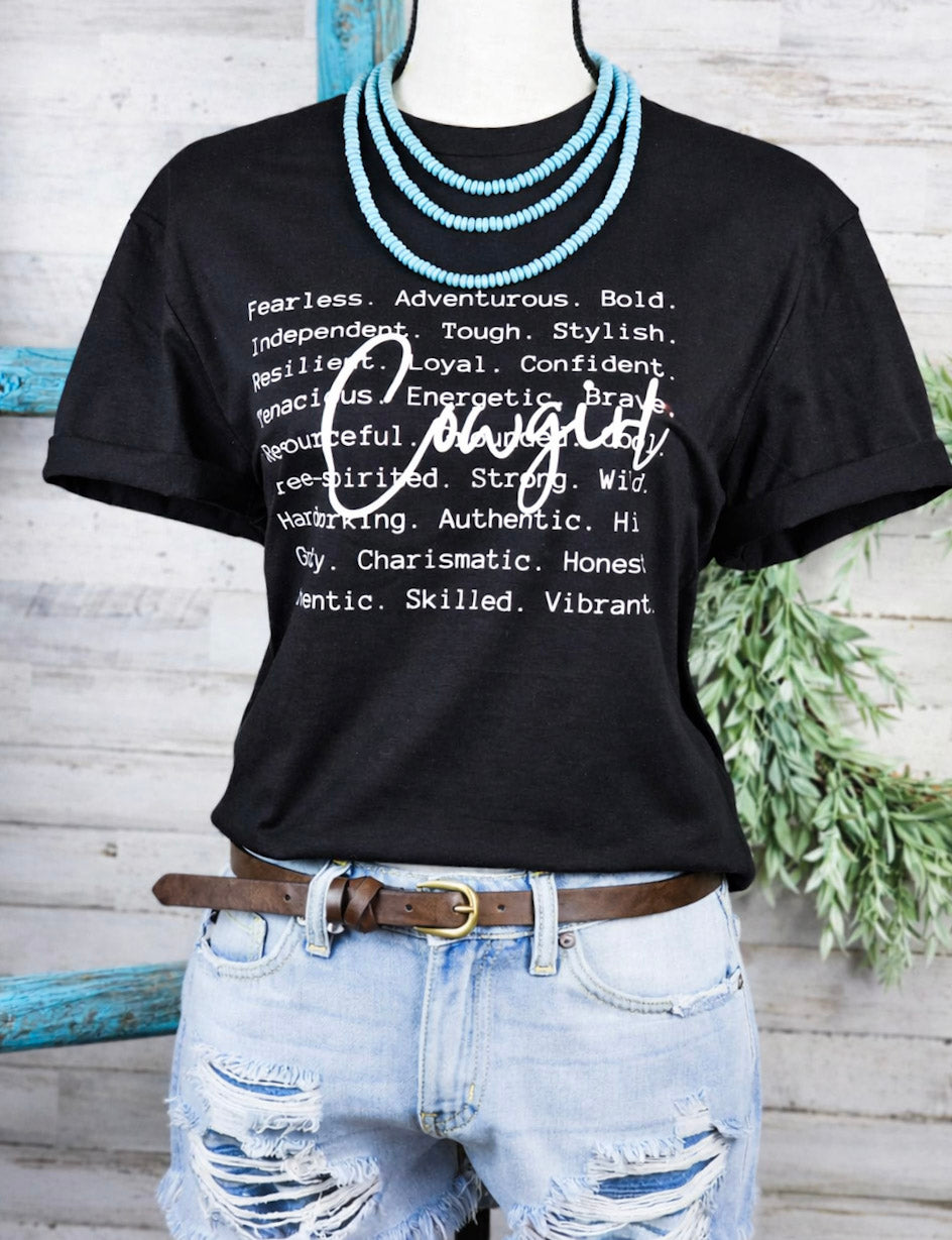 Black Cowgirl Graphic Tee tcc graphic tee The Cinchy Cowgirl