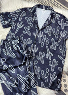 Black & White Cactus Silky Pajamas pajamas The Cinchy Cowgirl (YC)   