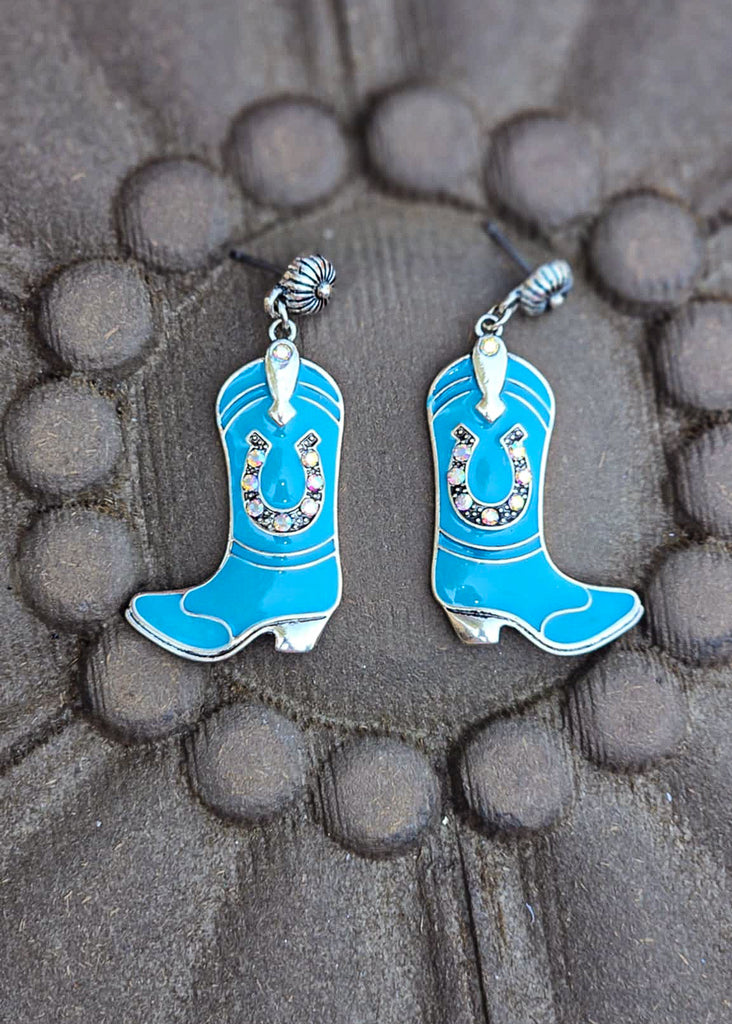 Blue Cowgirl Boot Stud Earrings Earrings Blue Tortoise