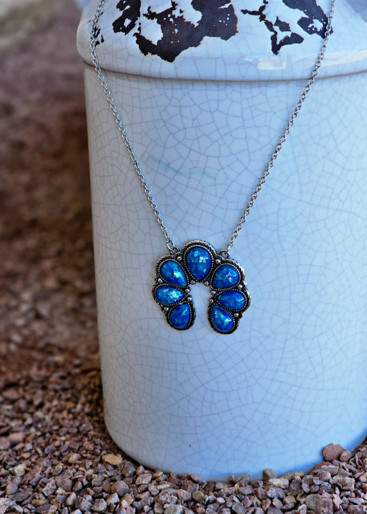 Blue Sparkle Squash Blossom Necklace Earrings Blue Tortoise
