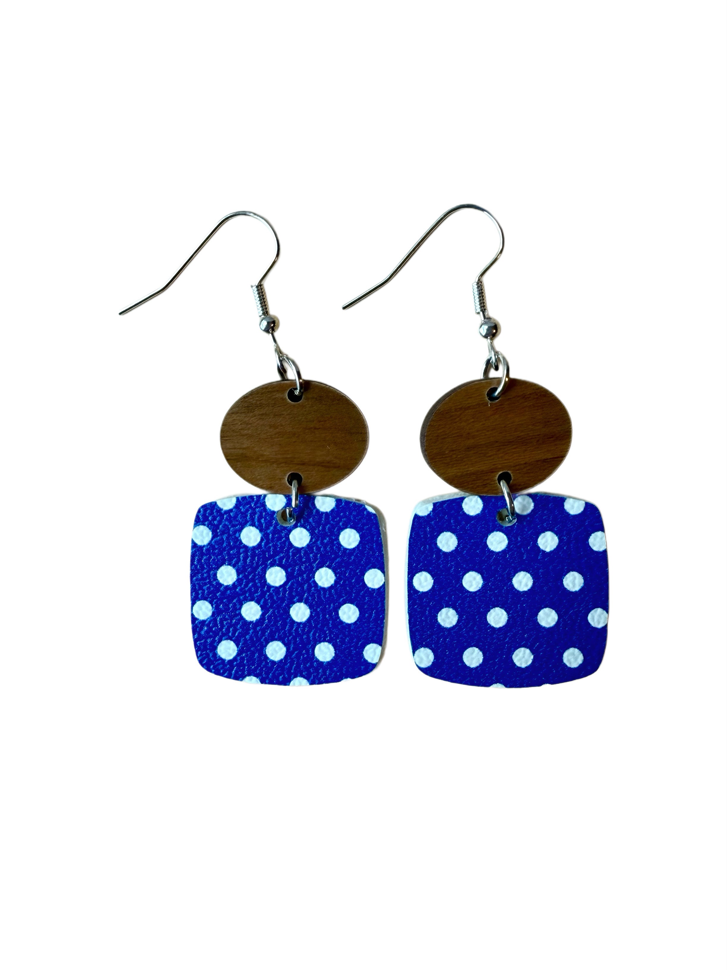 Blue and White Polka Dot Faux Leather Earrings earrings Sassy Sage