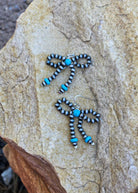Beaded Bow Dangle Earrings Earrings Blue Tortoise