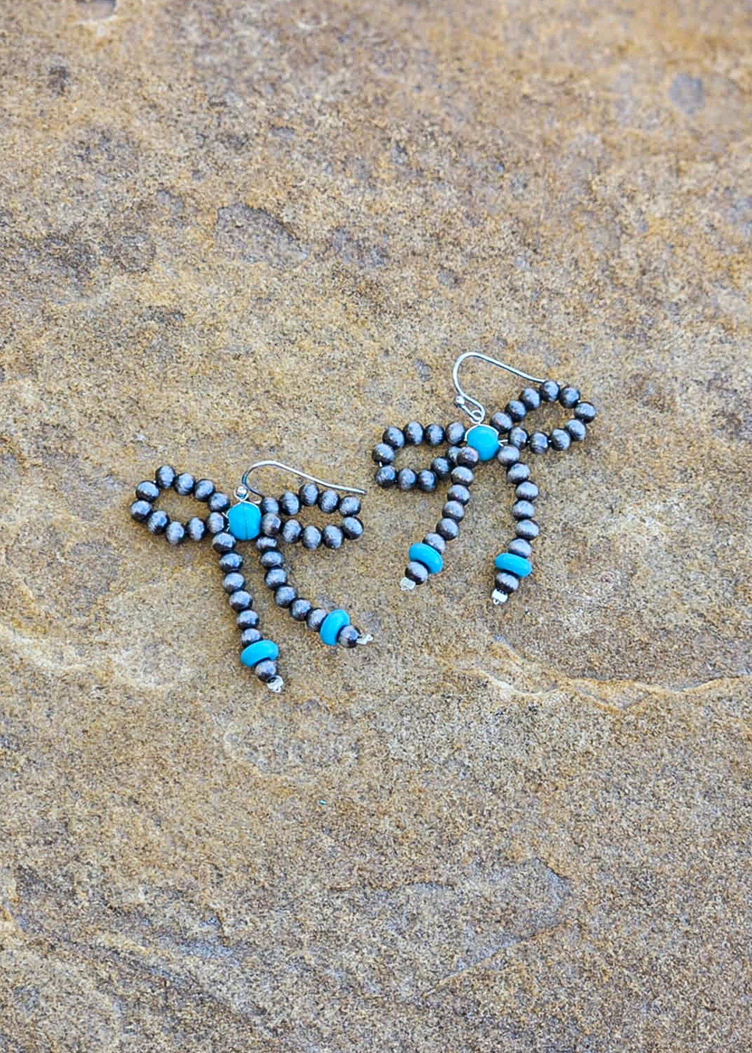 Beaded Bow Dangle Earrings Earrings Blue Tortoise