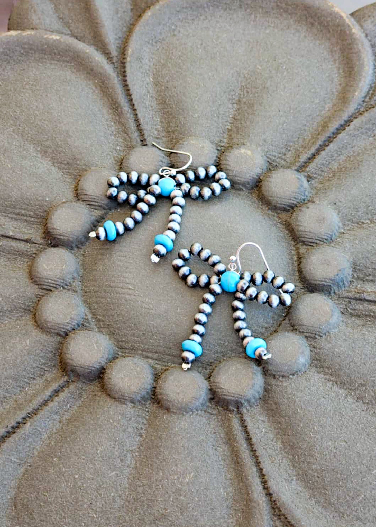 Beaded Bow Dangle Earrings Earrings Blue Tortoise