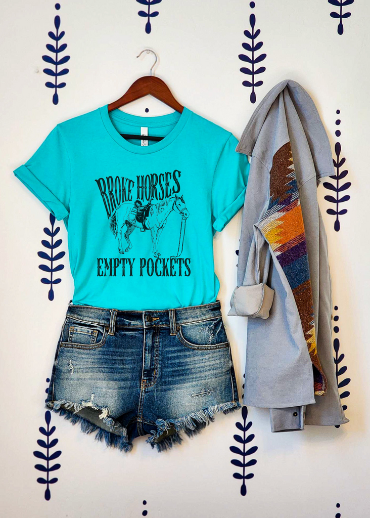 Broke Horses Empty Pockets Graphic Tee tcc graphic tee - $19.99 The Cinchy Cowgirl Small Teal 