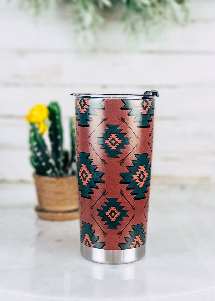 Brown Aztec & Teal Tumbler tumbler Yoycol 20OZ  