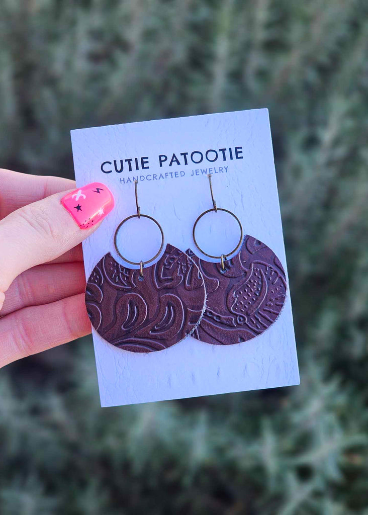 Brown Tooled Leather Handcrafted Earrings earrings Cutie Patootie   