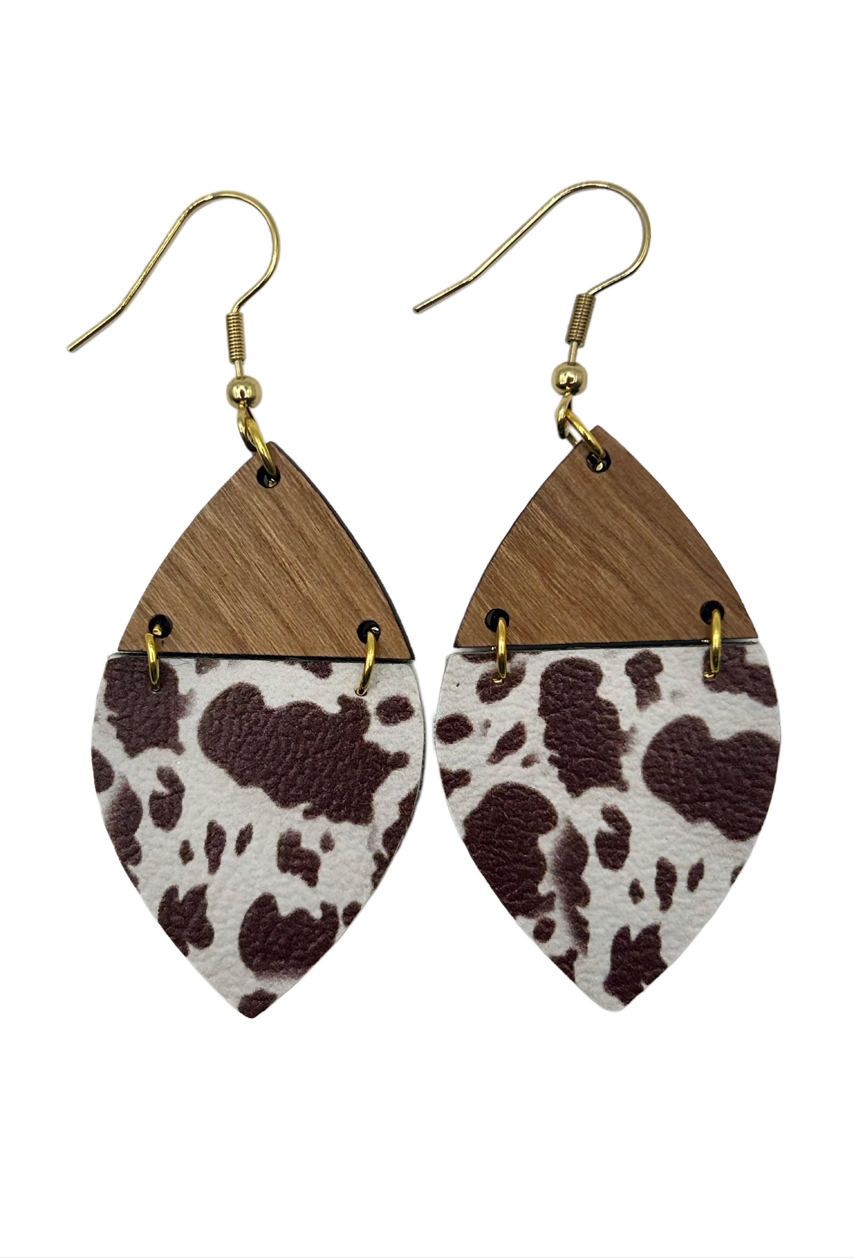 Brown and White Cowhide Faux Leather Earrings Earrings Sassy Sage