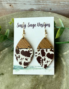 Brown and White Cowhide Faux Leather Earrings Earrings Sassy Sage