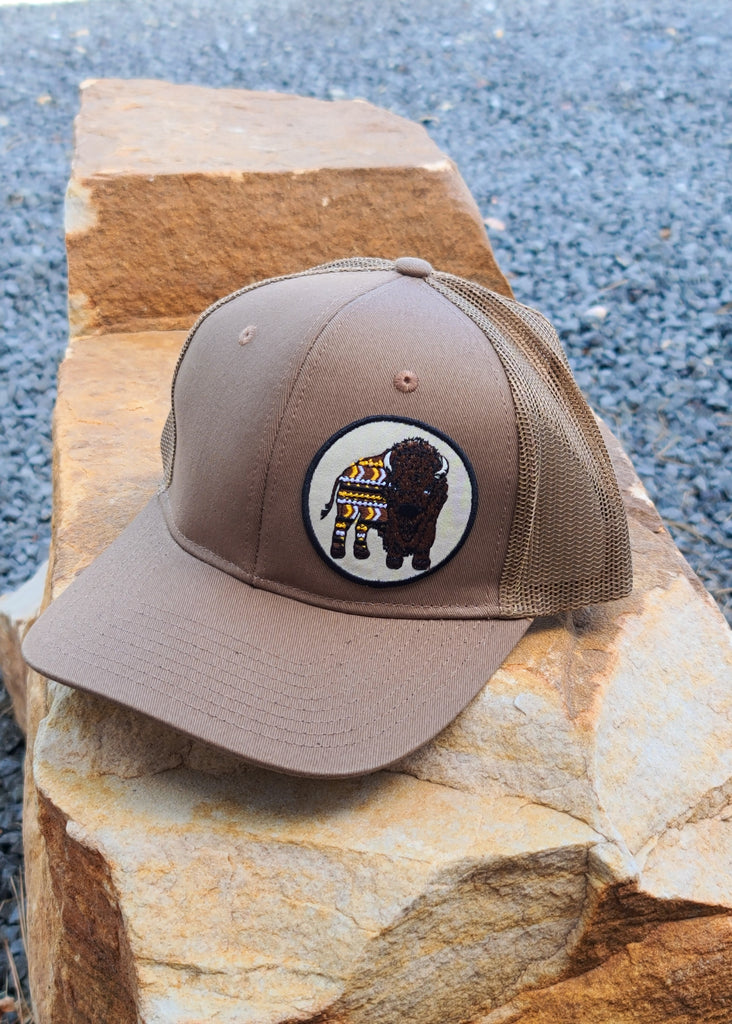 Tan Circle Bison Patch Snapback Trucker Hat trucker cap The Cinchy Cowgirl