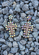Burnished Copper Color Cross Stone Stud Earring Earrings Blue Tortoise