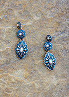 Burnished Patina Concho Drop Stud Earring Earrings Blue Tortoise