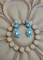 Burnished Patina Concho Drop Stud Earring Earrings Blue Tortoise
