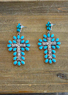 Burnished Silver and Turquoise Color Cross Stone Stud Earring Earrings Blue Tortoise