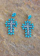 Burnished Silver and Turquoise Color Cross Stone Stud Earring Earrings Blue Tortoise