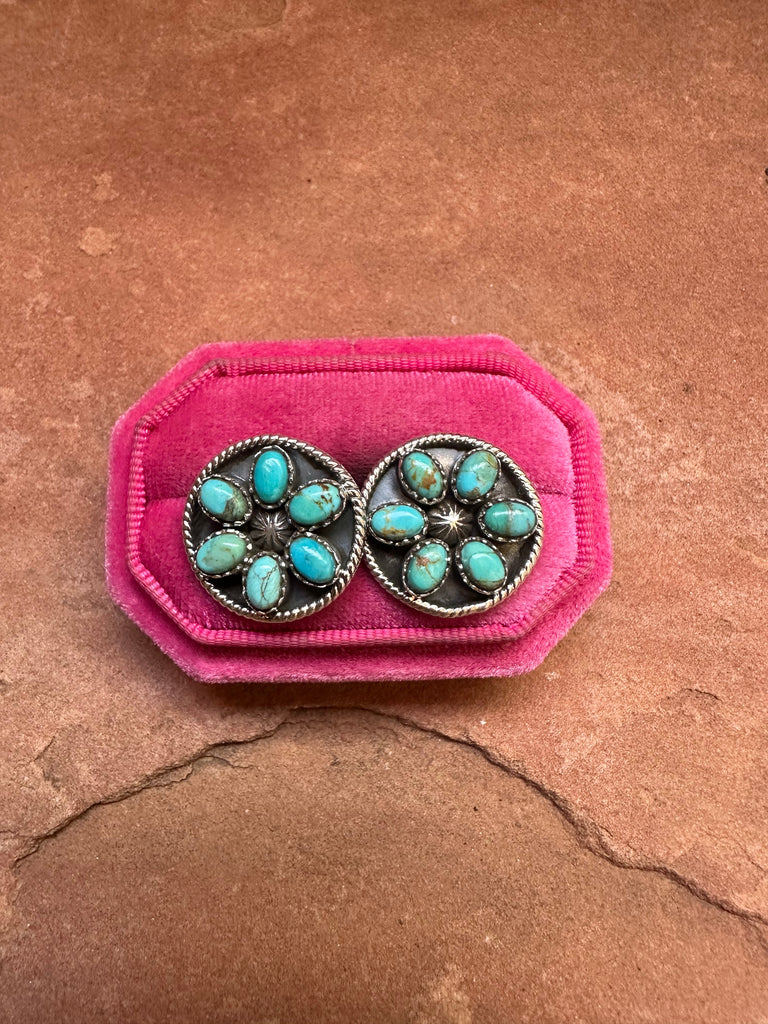 Circle Handmade Sterling Silver & Turquoise Post Earrings Jewelry & Watches:Ethnic, Regional & Tribal:Native American:Earrings Nizhoni Traders LLC   