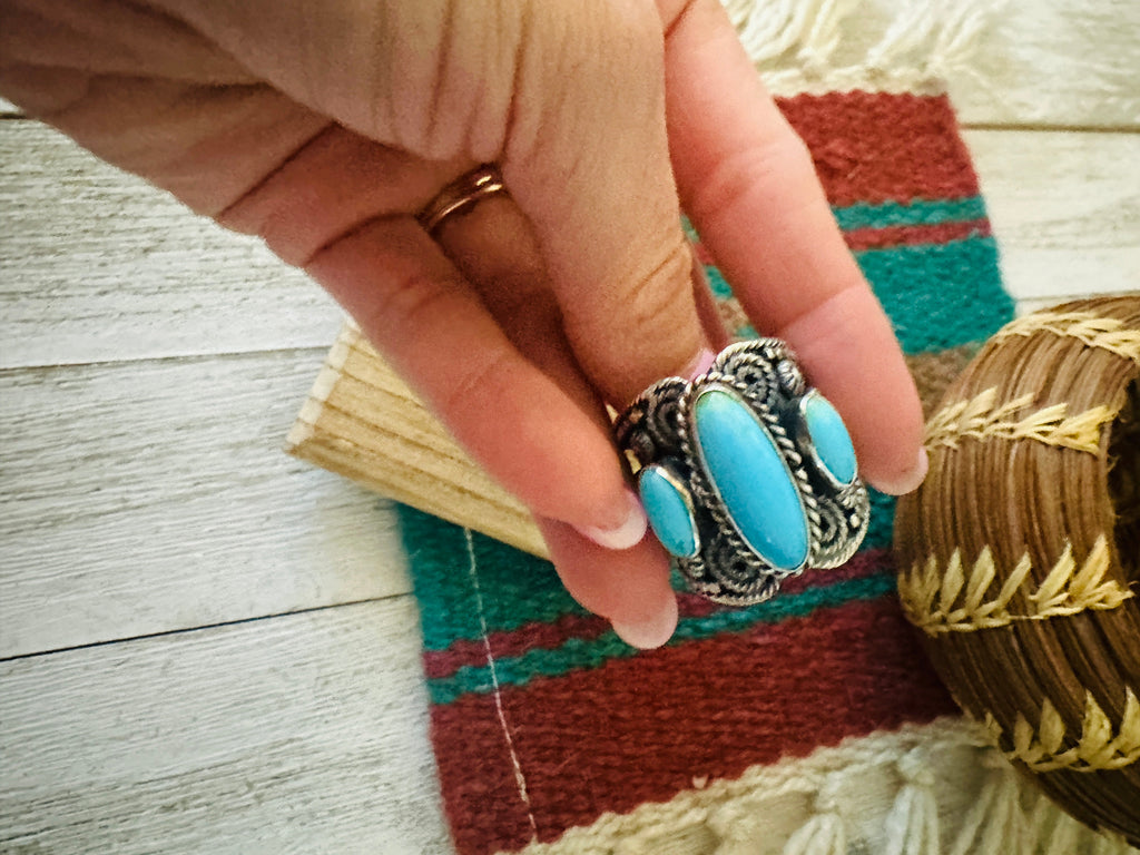 Navajo Sterling Silver and Turquoise Ring Size 9.75 by Hemerson Brown NT jewelry Nizhoni Traders LLC   
