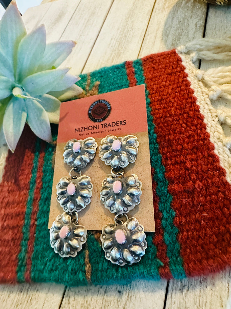 Navajo Queen Pink Conch & Sterling Silver Concho Dangle Earrings Jewelry & Watches:Ethnic, Regional & Tribal:Native American:Earrings Nizhoni Traders LLC   