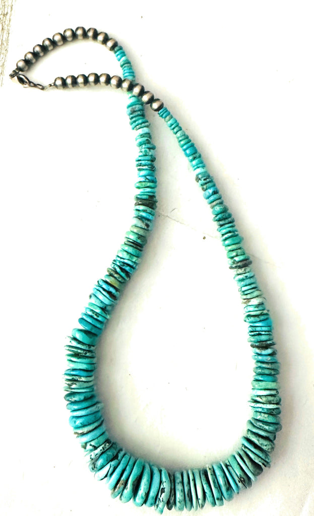 Navajo Turquoise and Sterling Silver Beaded Necklace 20” NT jewelry Nizhoni Traders LLC   