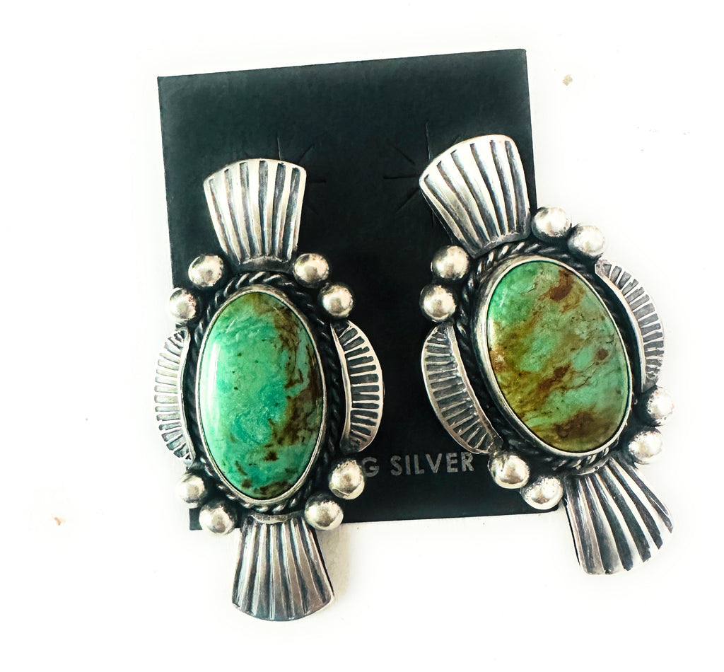 Navajo Royston Turquoise & Sterling Silver Post Earrings NT jewelry Nizhoni Traders LLC   