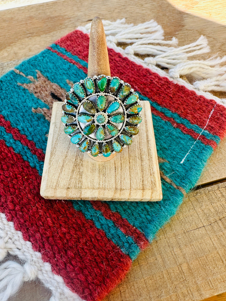 Navajo Royston Turquoise & Sterling Silver Adjustable Cluster Ring NT jewelry Nizhoni Traders LLC   