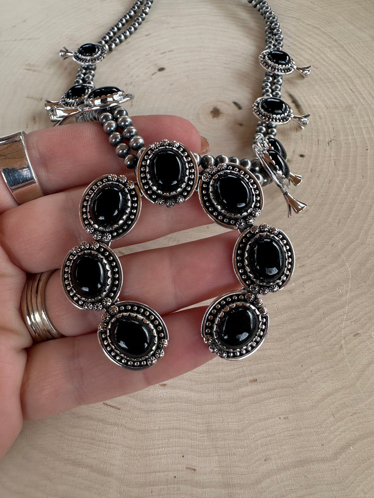 The Onyx Squash Blossom Necklace NT jewelry Nizhoni Traders LLC   