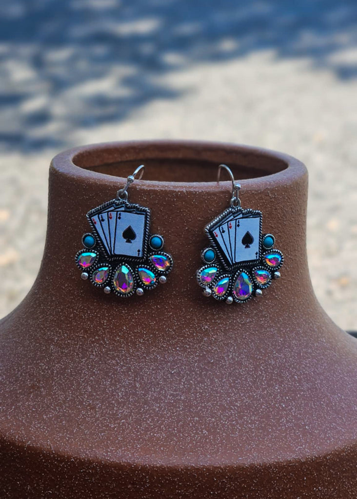 Card Stone Dangle Earrings Earrings Blue Tortoise