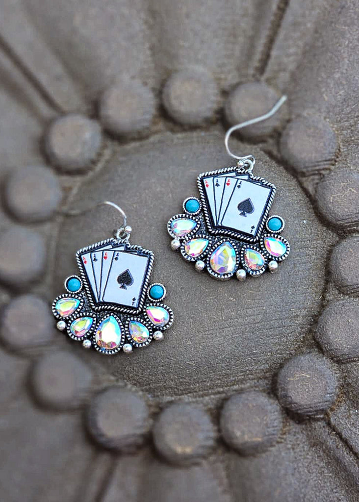 Card Stone Dangle Earrings Earrings Blue Tortoise