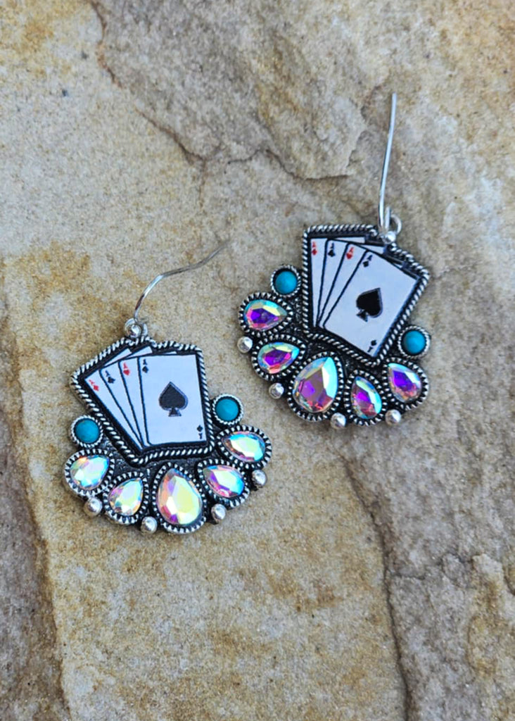 Card Stone Dangle Earrings Earrings Blue Tortoise
