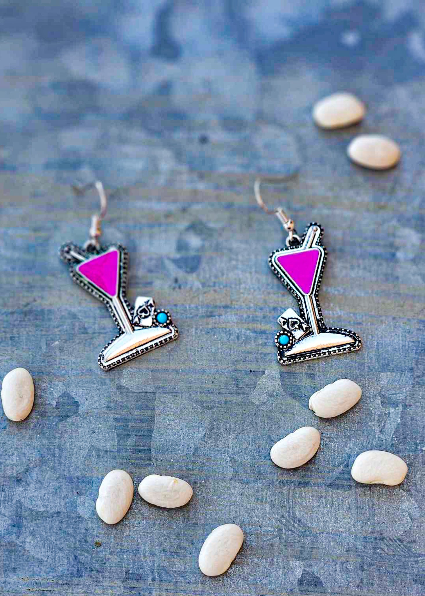 Casino Cocktail Dangle Earrings Earrings Blue Tortoise