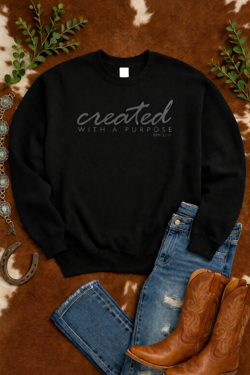 Black Created With A Purpose Pullover Sweatshirt Pullover The Cinchy Cowgirl
