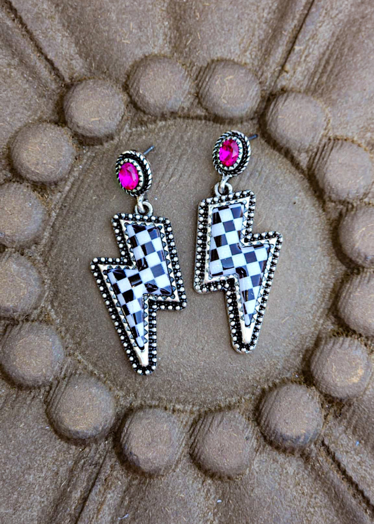 Checkered Pattern Thunder Stud Earrings Earrings Blue Tortoise