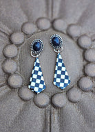 Checkered Pattern Stone Stud Earrings Earrings Blue Tortoise