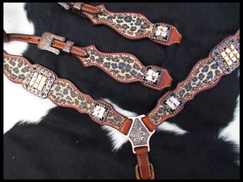 Cheetah Print One Ear Headstall and Breastcollar Set headstall set Shiloh