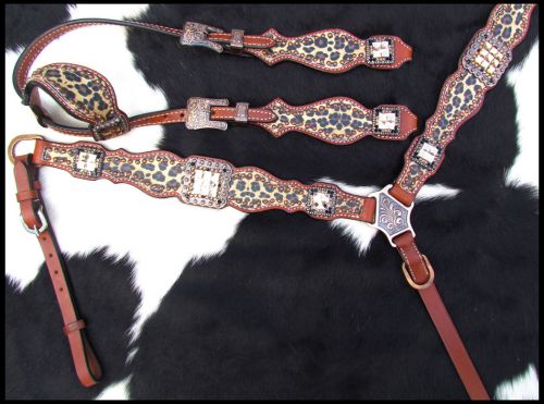 Cheetah Print One Ear Headstall and Breastcollar Set headstall set Shiloh