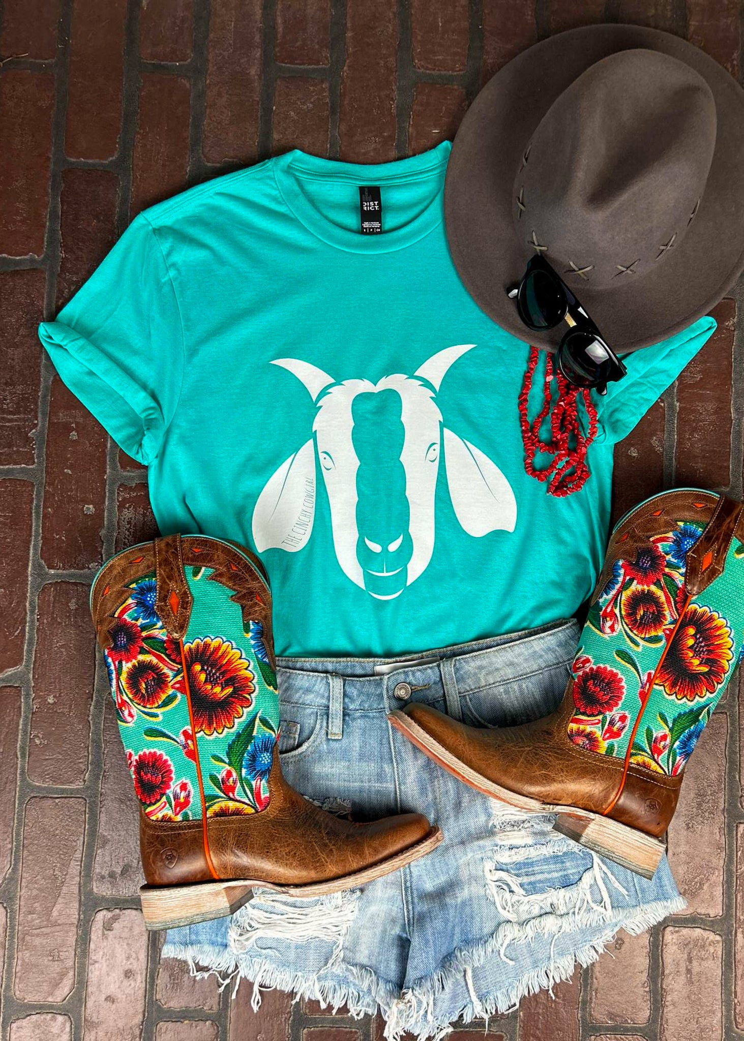 Teal Goat Short Sleeve Tee tcc graphic tee The Cinchy Cowgirl