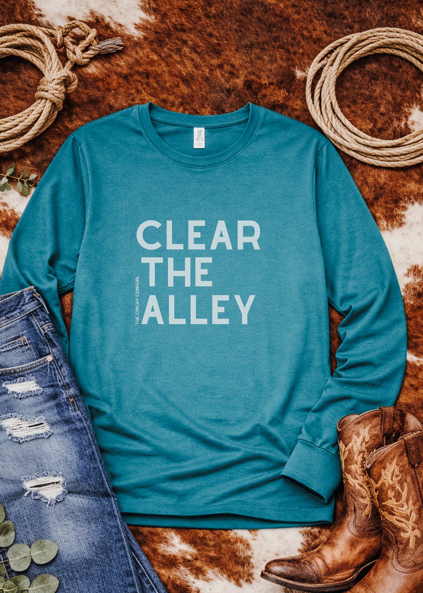 Clear The Alley Long Sleeve Tee Long Sleeve Graphic Tee The Cinchy Cowgirl - Print