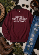 Coffee, Cuss Words And Cows Fleece Pullover Sweatshirt The Cinchy Cowgirl - Print