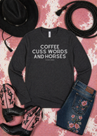 Coffee, Cuss Words And Horses Long Sleeve Tee Long-sleeve The Cinchy Cowgirl - Print