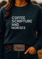 Coffee Scripture Horses Pullover Graphic Pullover The Cinchy Cowgirl
