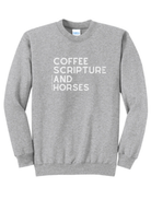 Coffee Scripture Horses Pullover Graphic Pullover The Cinchy Cowgirl Small Athletic Heather Grey
