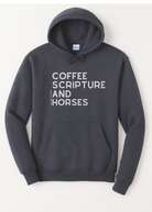 Coffee Scripture Horses Hoodie Graphic Hoodie The Cinchy Cowgirl Small Heather Navy