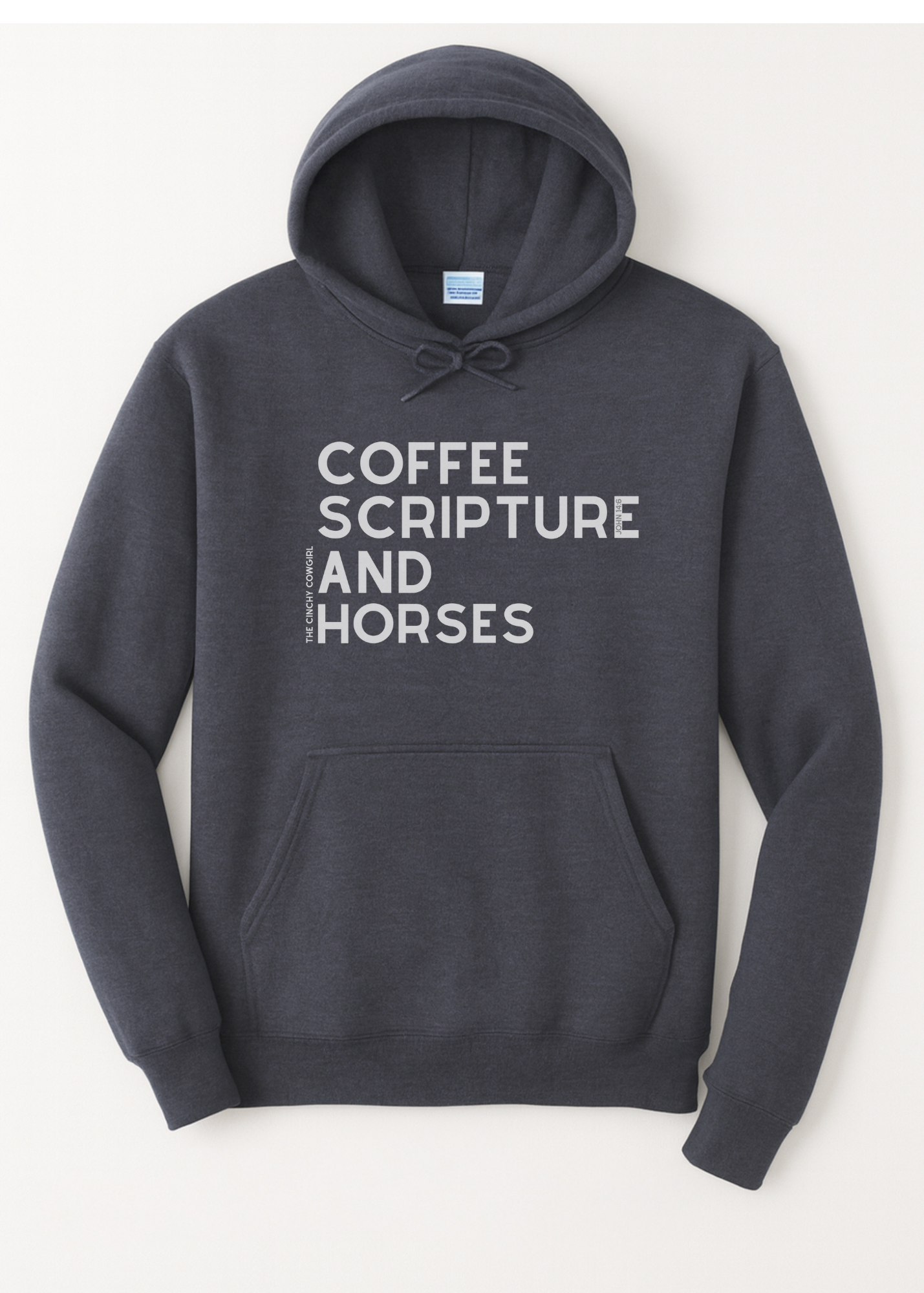 Coffee Scripture Horses Hoodie Graphic Hoodie The Cinchy Cowgirl Small Heather Navy